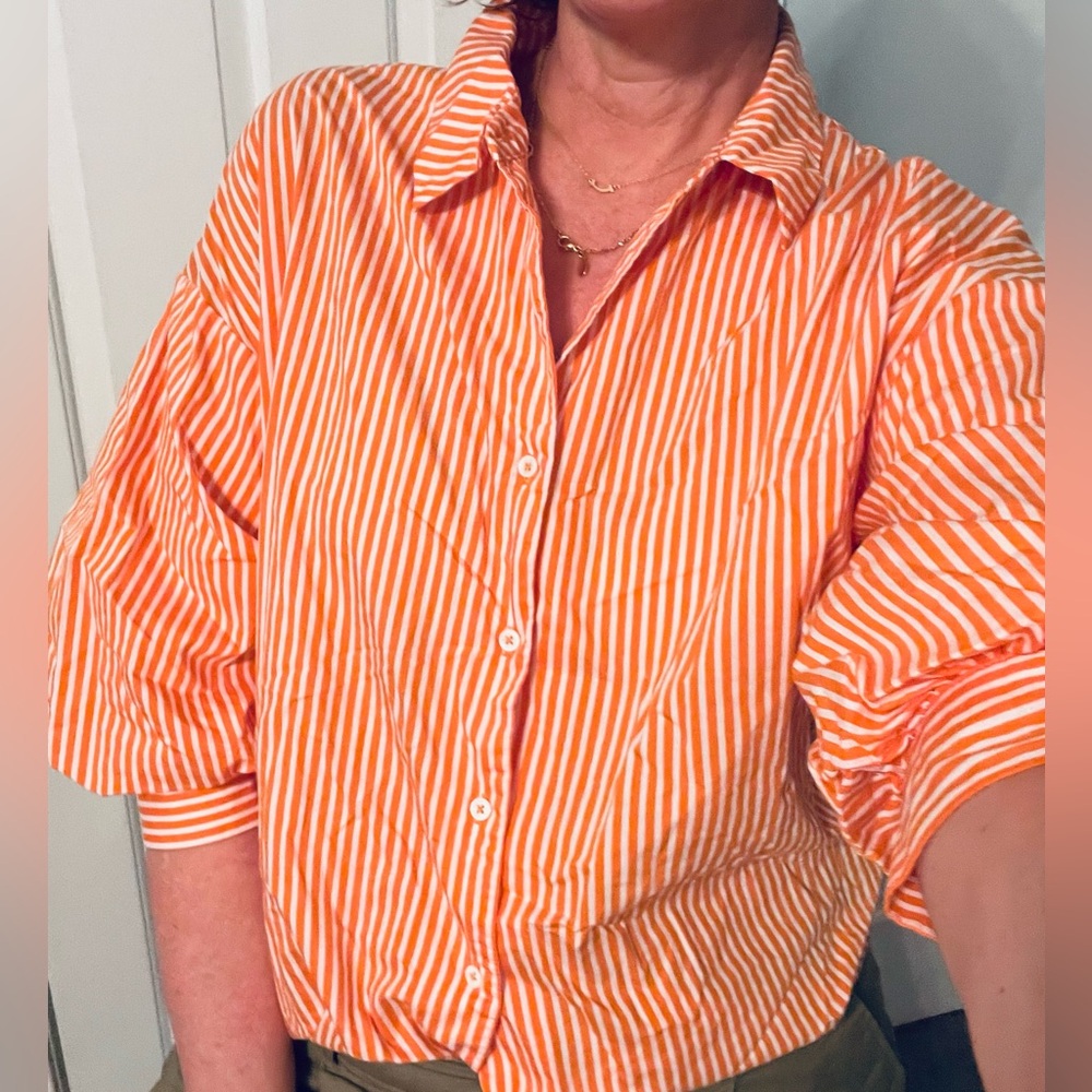 Anthro English Factory Orange and White Striped Shirt